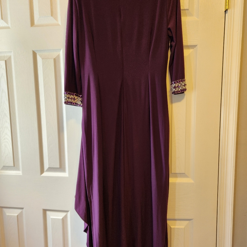 Alex Evening dress 12, purple, side slit, bejeweled sleeves. - Picture 2 of 7